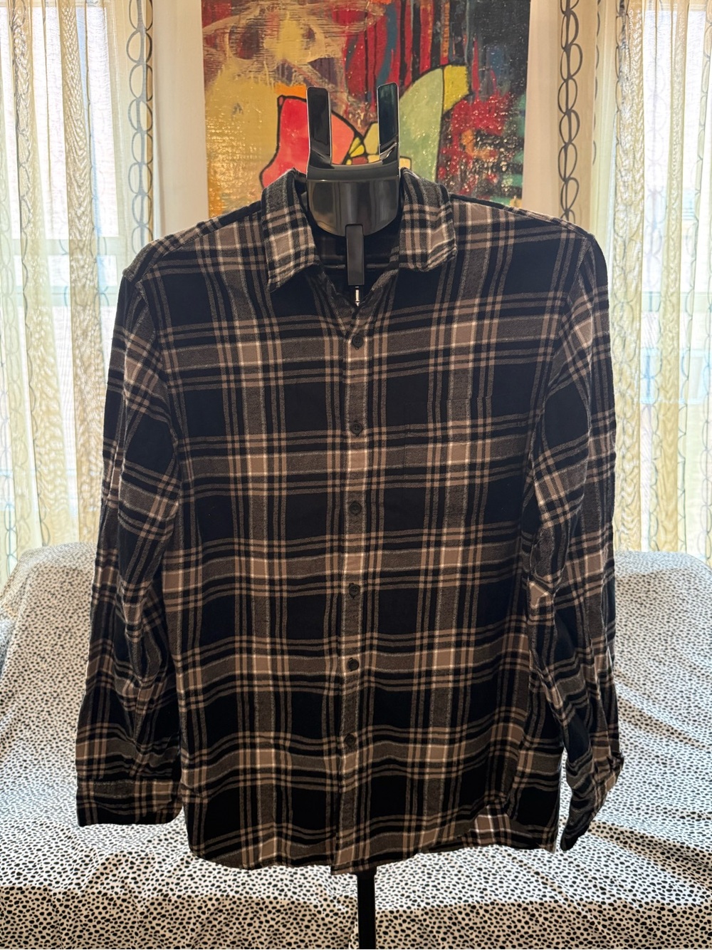 J. Crew Black and Gray Plaid Flannel Shirt